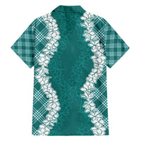 Hawaii Aloha Plumeria Lei Teal Palaka Family Matching Puletasi and Hawaiian Shirt LT7 - Polynesian Pride