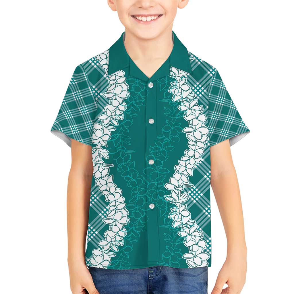 Hawaii Aloha Plumeria Lei Teal Palaka Family Matching Puletasi and Hawaiian Shirt LT7 Son's Shirt Teal - Polynesian Pride
