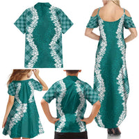 Hawaii Aloha Plumeria Lei Teal Palaka Family Matching Summer Maxi Dress and Hawaiian Shirt LT7 - Polynesian Pride