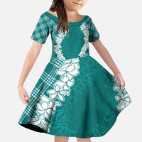Hawaii Aloha Plumeria Lei Teal Palaka Family Matching Tank Maxi Dress and Hawaiian Shirt LT7 Daughter's Dress Teal - Polynesian Pride