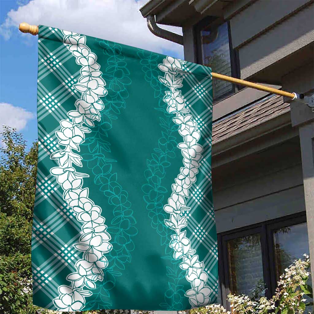 Hawaii Aloha Plumeria Lei Teal Palaka Garden Flag - Polynesian Pride