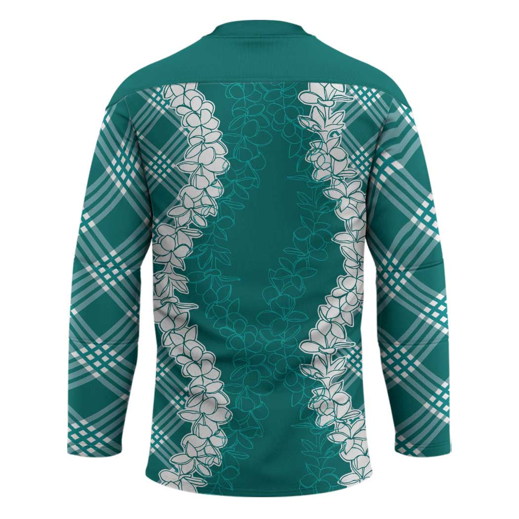 Hawaii Aloha Plumeria Lei Teal Palaka Hockey Jersey - Polynesian Pride