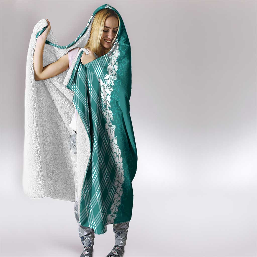 Hawaii Aloha Plumeria Lei Teal Palaka Hooded Blanket - Polynesian Pride