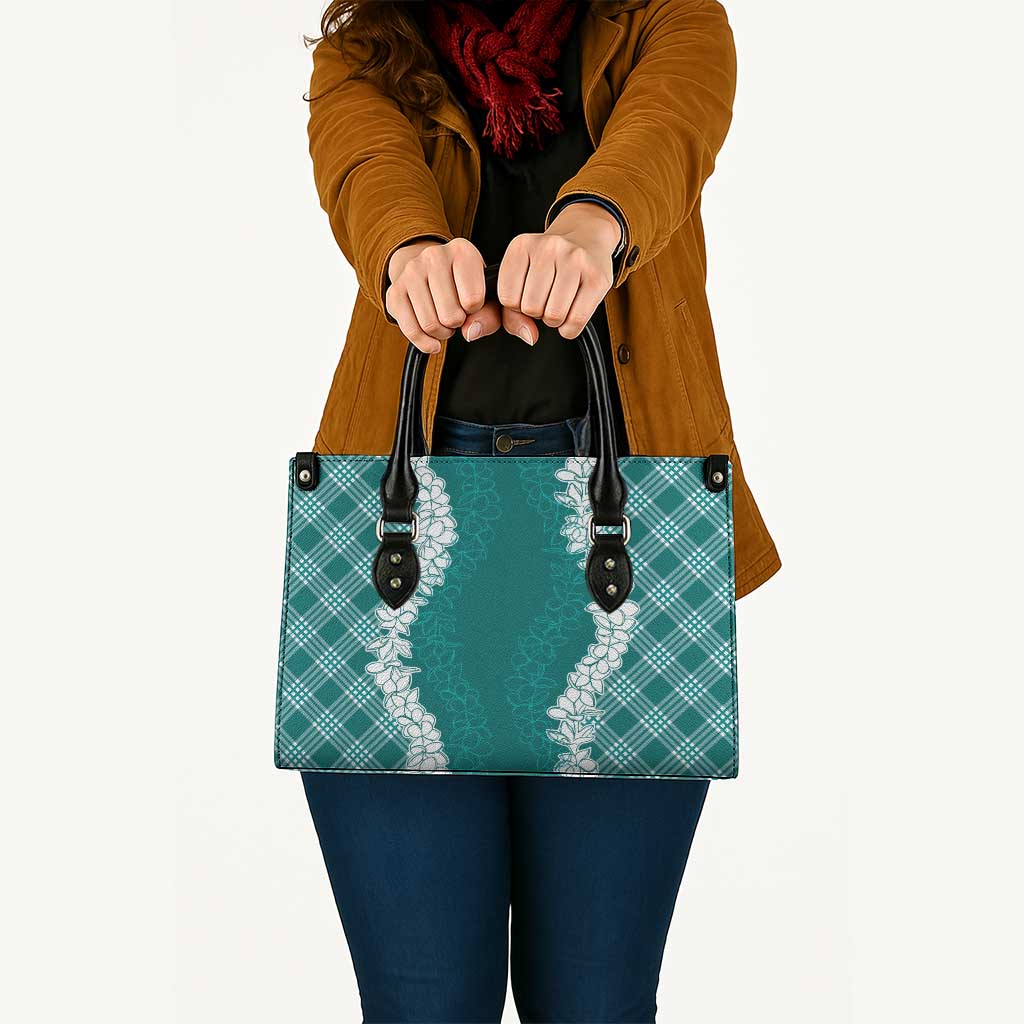 Hawaii Aloha Plumeria Lei Teal Palaka Leather Bag - Polynesian Pride