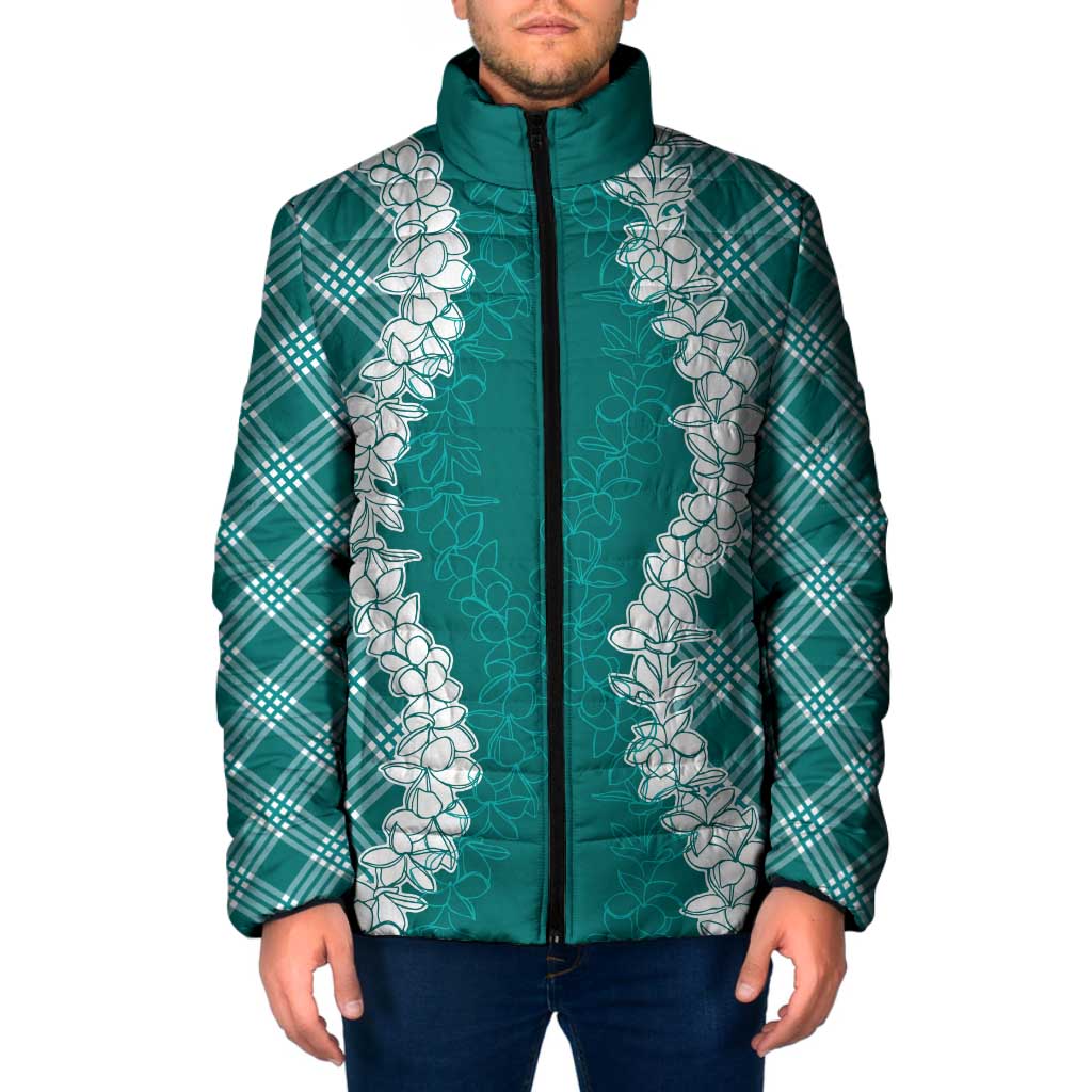 Hawaii Aloha Plumeria Lei Teal Palaka Padded Jacket - Polynesian Pride