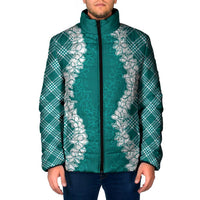 Hawaii Aloha Plumeria Lei Teal Palaka Padded Jacket - Polynesian Pride