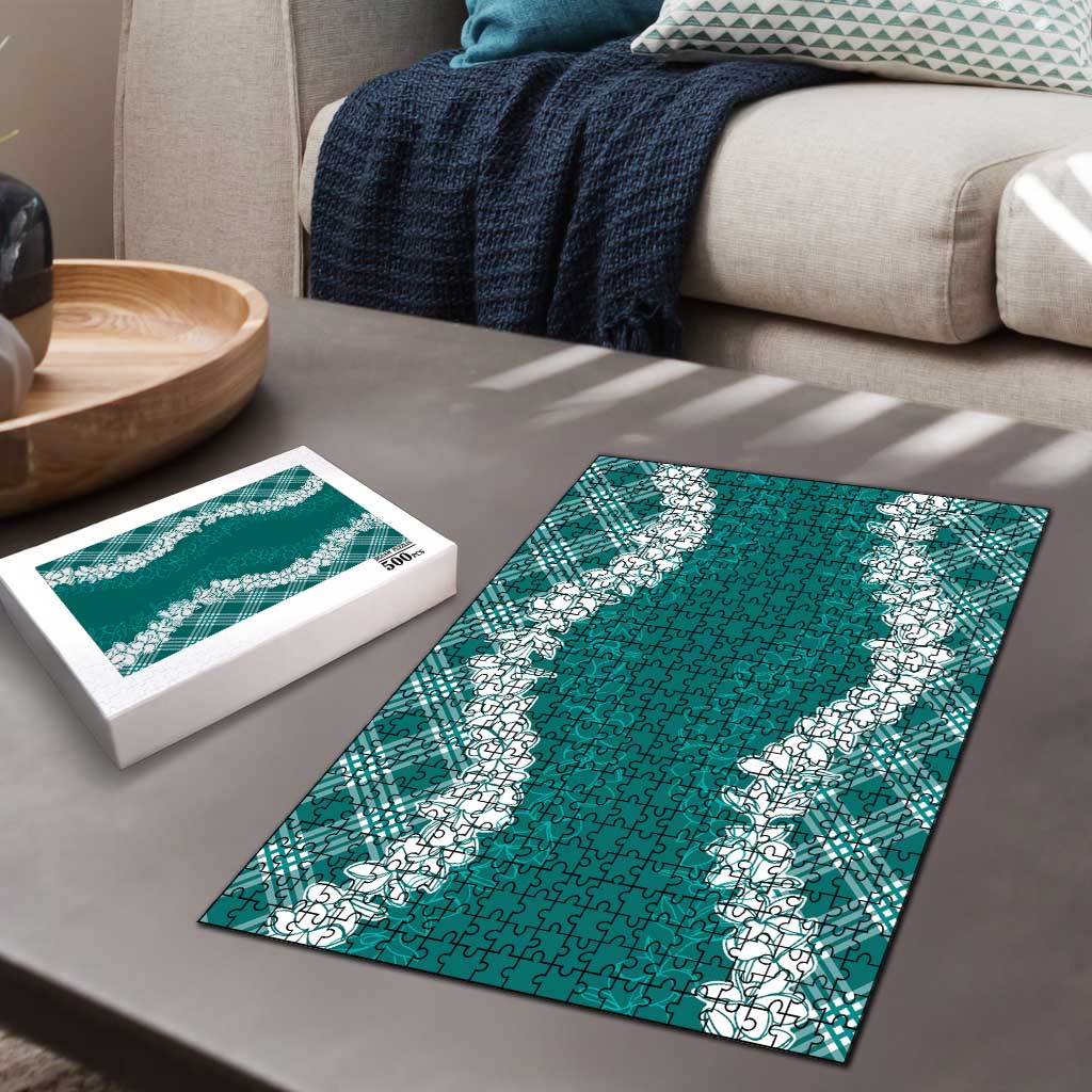 Hawaii Aloha Plumeria Lei Teal Palaka Puzzle - Polynesian Pride