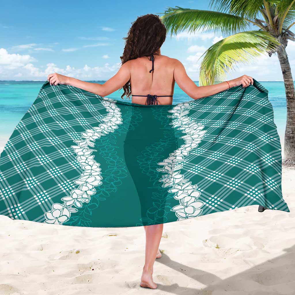 Hawaii Aloha Plumeria Lei Teal Palaka Sarong - Polynesian Pride