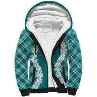 Hawaii Aloha Plumeria Lei Teal Palaka Sherpa Hoodie - Polynesian Pride