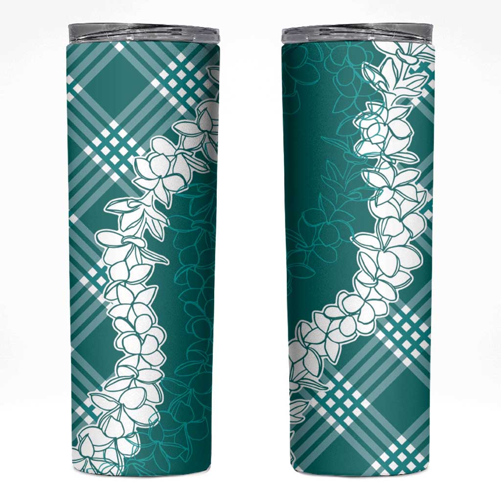 Hawaii Aloha Plumeria Lei Teal Palaka Skinny Tumbler - Polynesian Pride