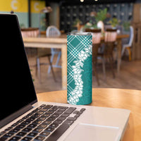 Hawaii Aloha Plumeria Lei Teal Palaka Skinny Tumbler - Polynesian Pride
