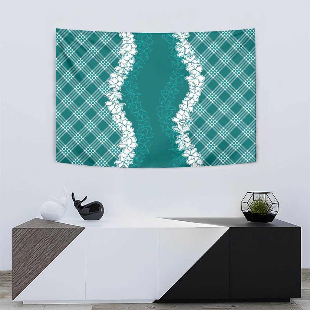 Hawaii Aloha Plumeria Lei Teal Palaka Tapestry - Polynesian Pride