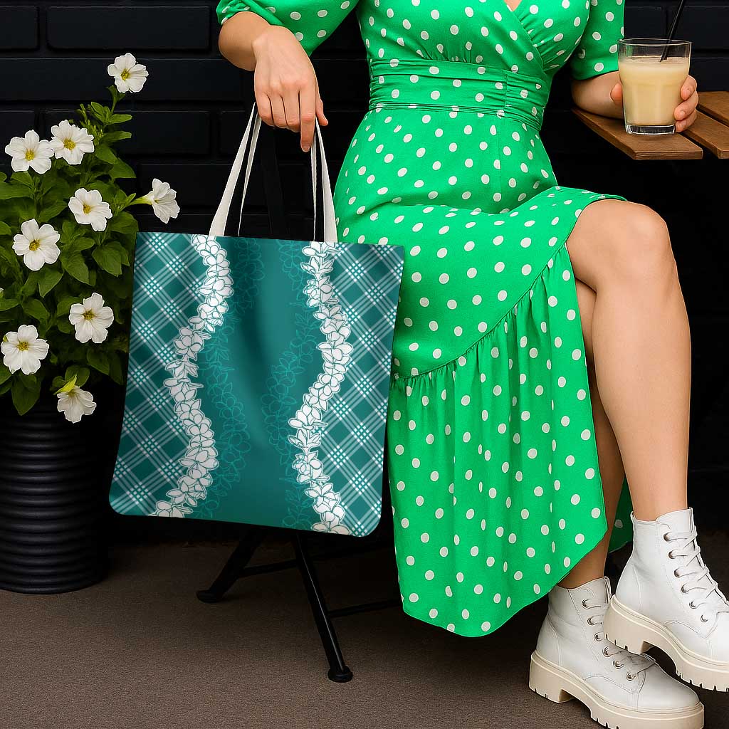 Hawaii Aloha Plumeria Lei Teal Palaka Tote Bag - Polynesian Pride