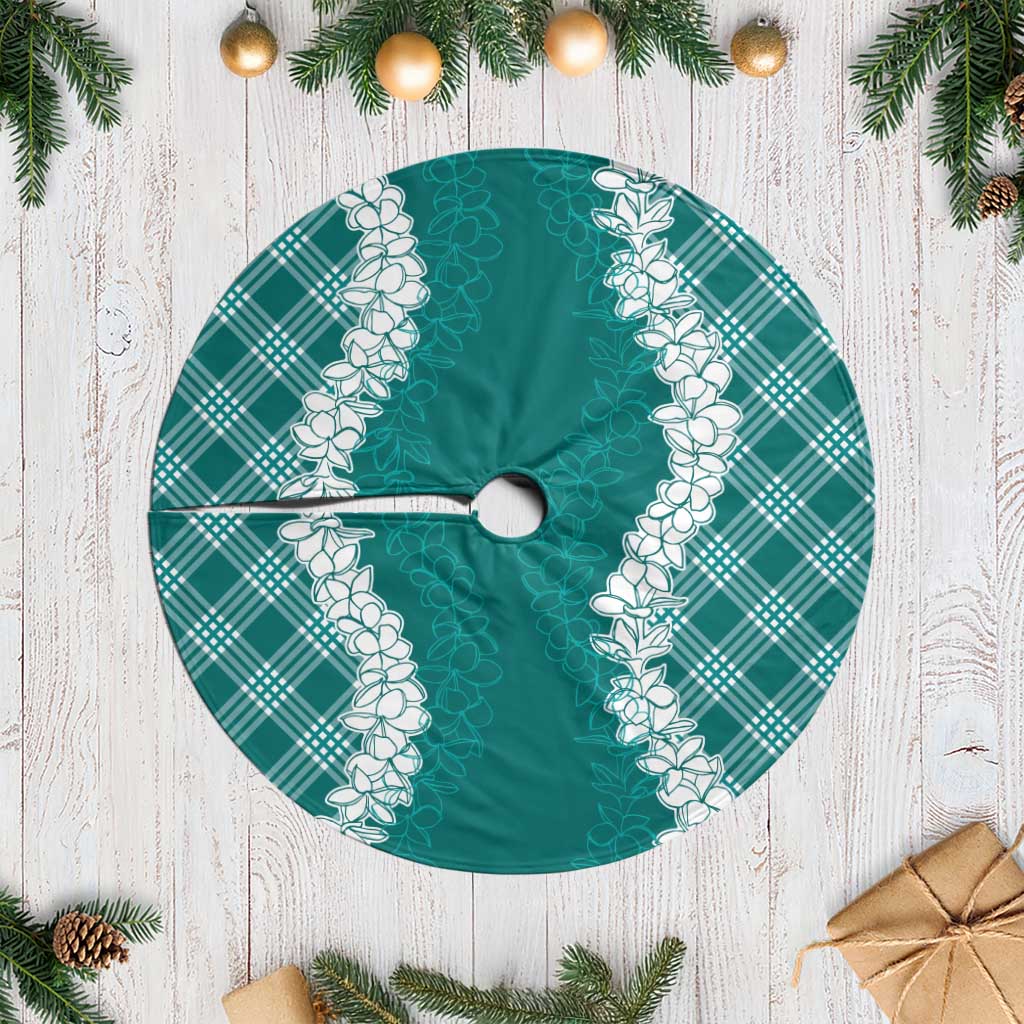 Hawaii Aloha Plumeria Lei Teal Palaka Tree Skirt - Polynesian Pride