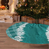 Hawaii Aloha Plumeria Lei Teal Palaka Tree Skirt - Polynesian Pride