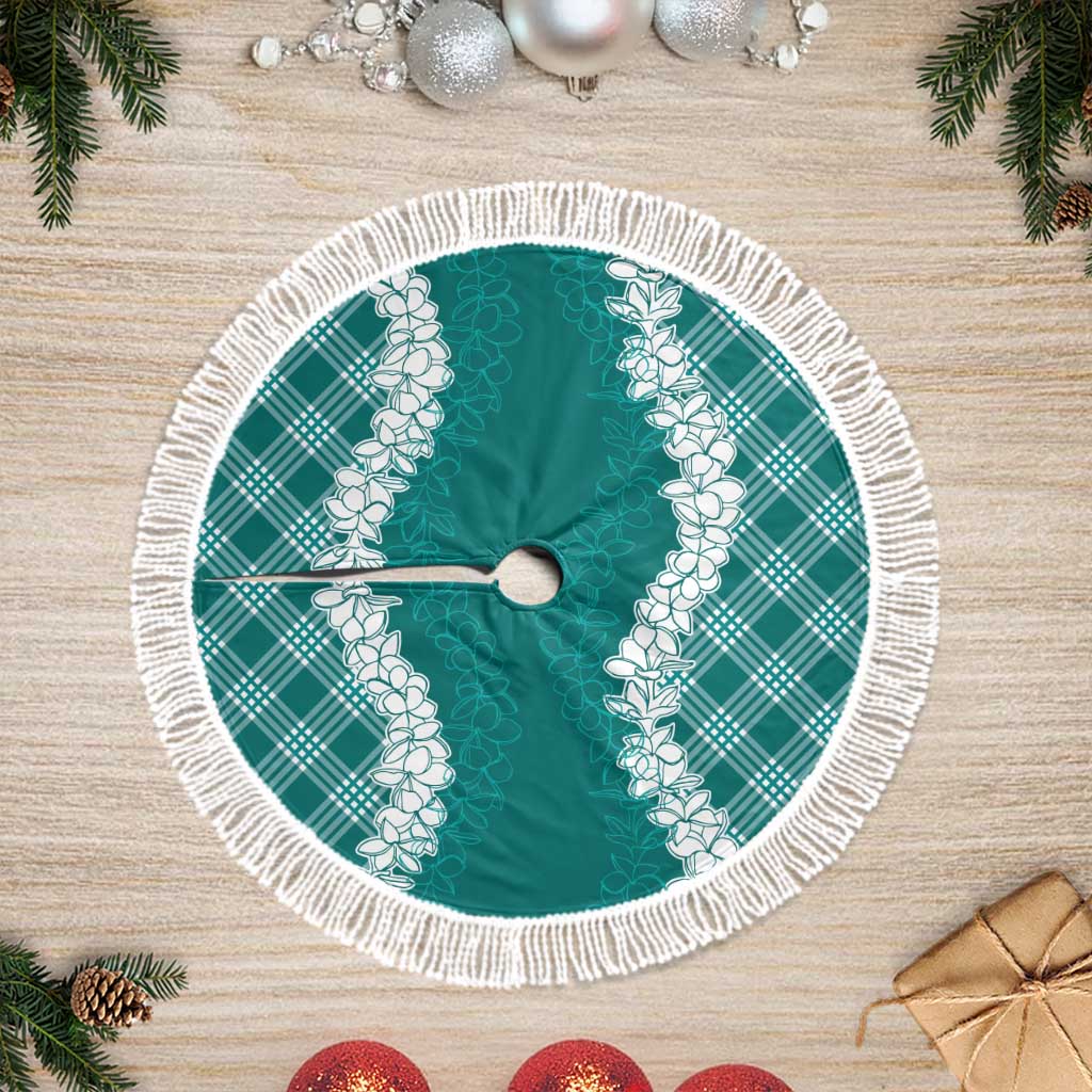Hawaii Aloha Plumeria Lei Teal Palaka Tree Skirt - Polynesian Pride