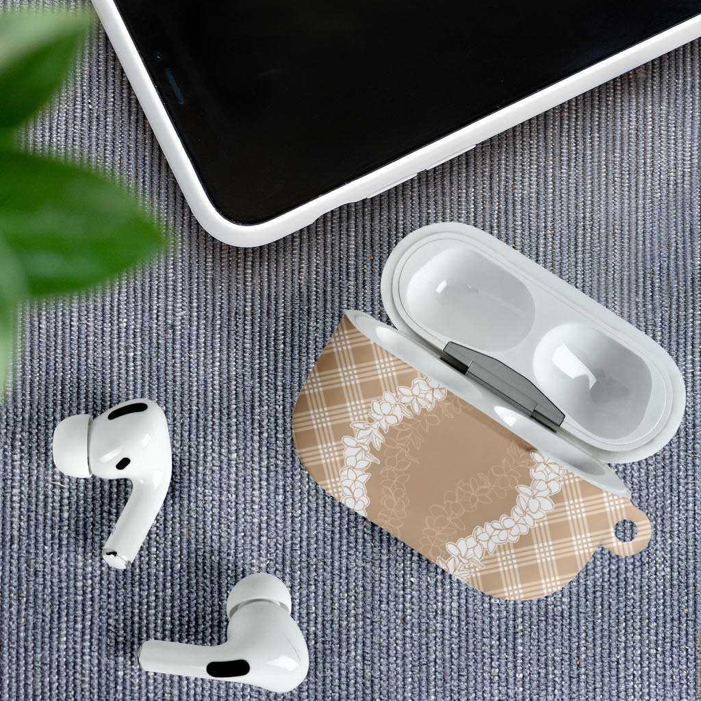 Hawaii Aloha Plumeria Lei Beige Palaka AirPods Case - Polynesian Pride