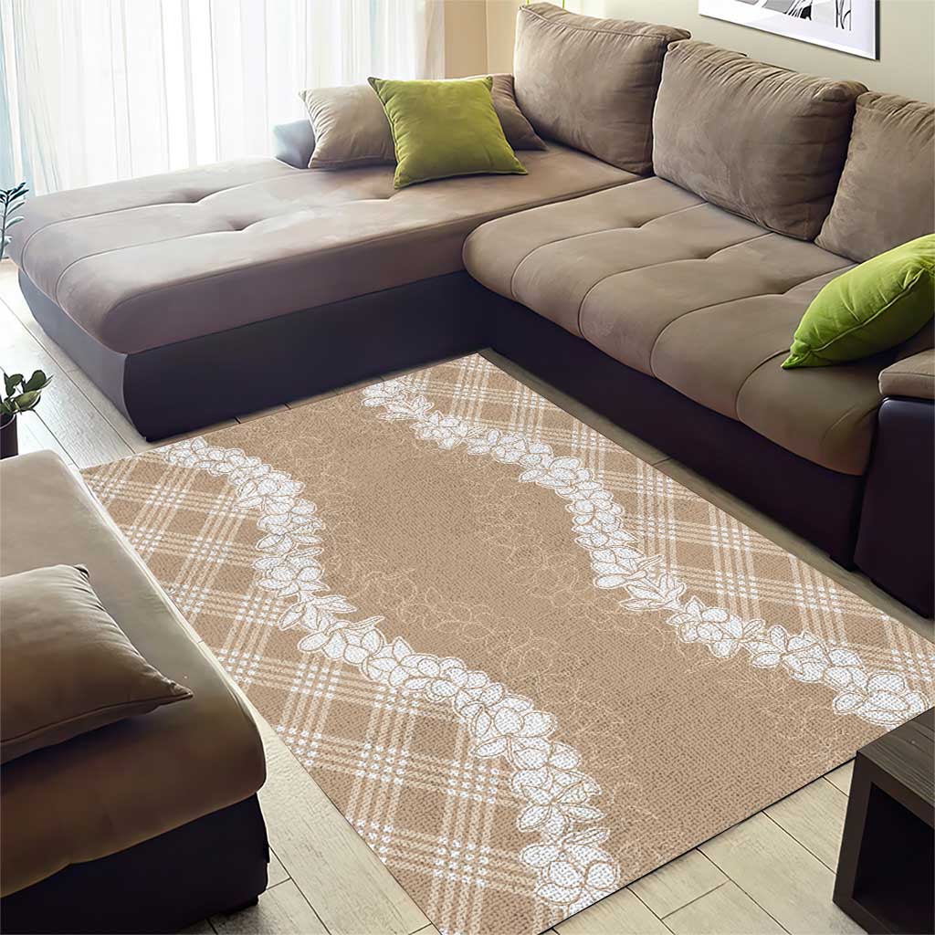 Hawaii Aloha Plumeria Lei Beige Palaka Area Rug - Polynesian Pride