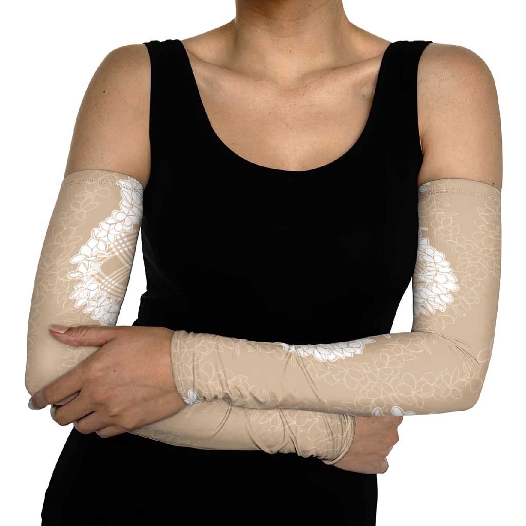 Hawaii Aloha Plumeria Lei Beige Palaka Arm Sleeves - Polynesian Pride