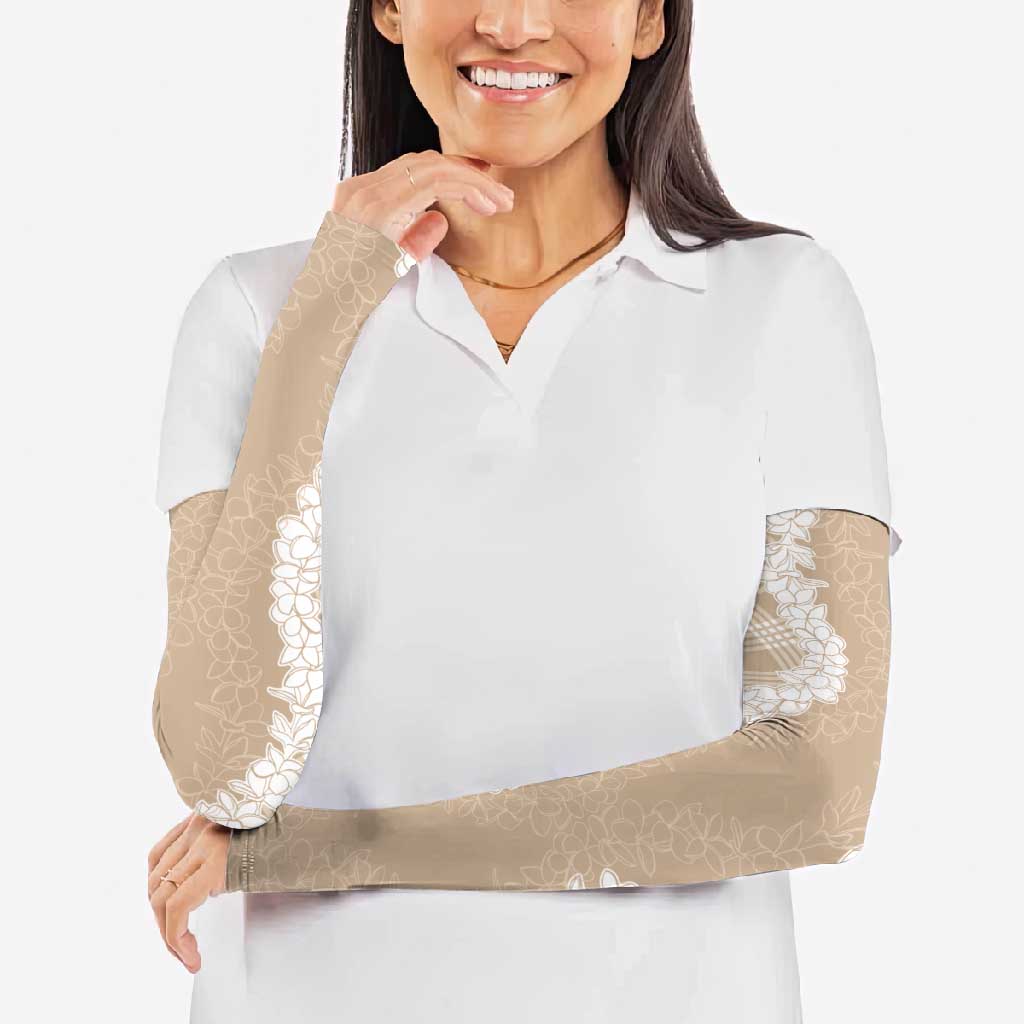 Hawaii Aloha Plumeria Lei Beige Palaka Arm Sleeves - Polynesian Pride