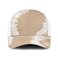 Hawaii Aloha Plumeria Lei Beige Palaka Baseball Net Cap - Polynesian Pride