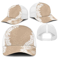 Hawaii Aloha Plumeria Lei Beige Palaka Baseball Net Cap - Polynesian Pride