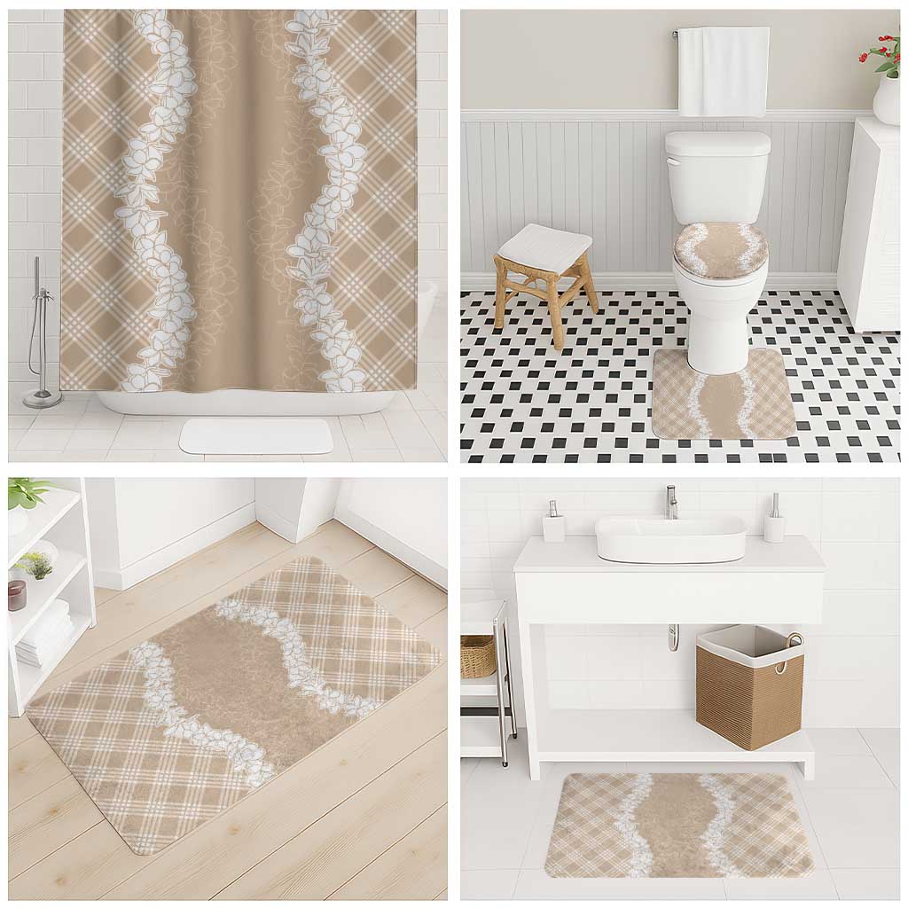 Hawaii Aloha Plumeria Lei Beige Palaka Bathroom Set - Polynesian Pride