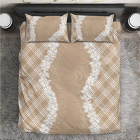 Hawaii Aloha Plumeria Lei Beige Palaka Bedding Set - Polynesian Pride