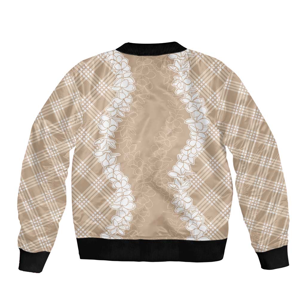 Hawaii Aloha Plumeria Lei Beige Palaka Bomber Jacket - Polynesian Pride