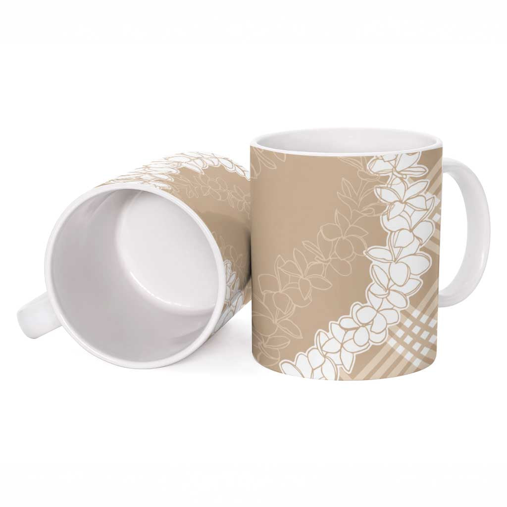 Hawaii Aloha Plumeria Lei Beige Palaka Ceramic Mug - Polynesian Pride