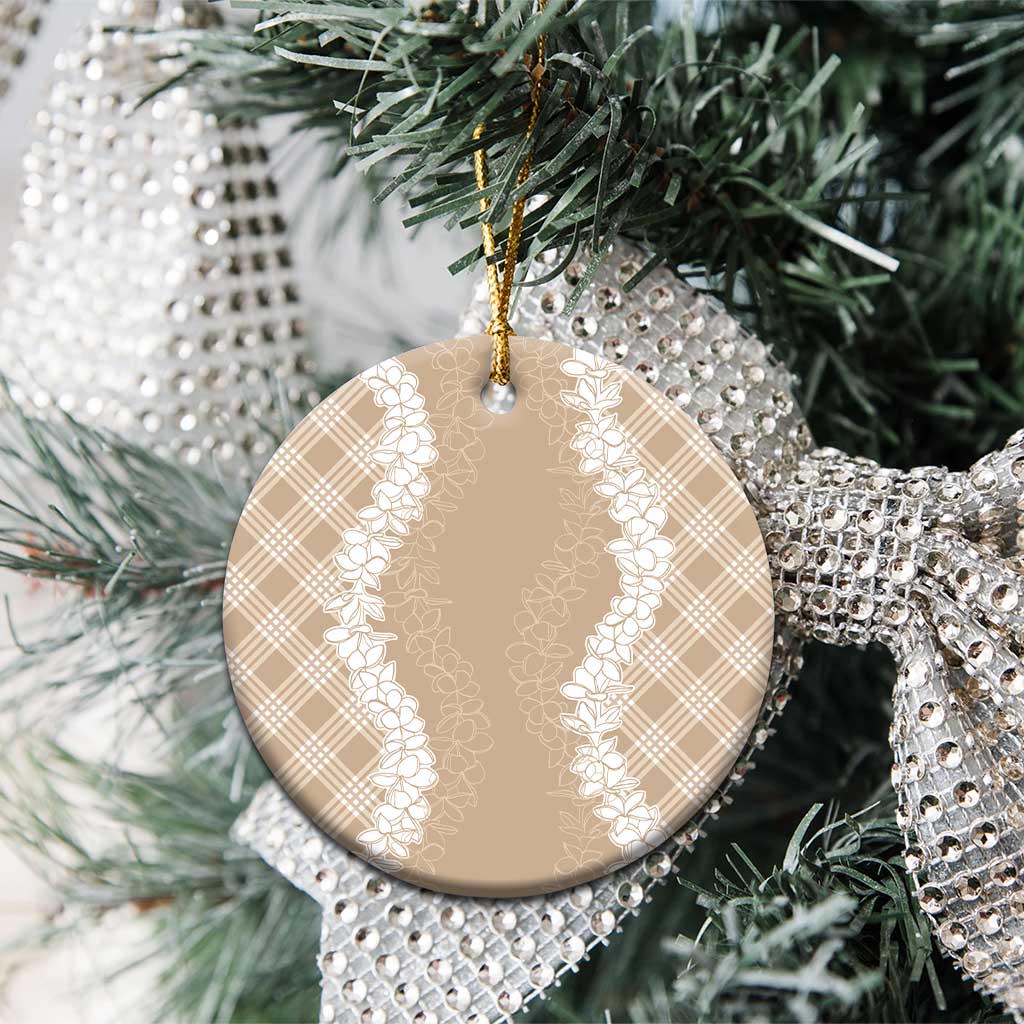 Hawaii Aloha Plumeria Lei Beige Palaka Ceramic Ornament - Polynesian Pride