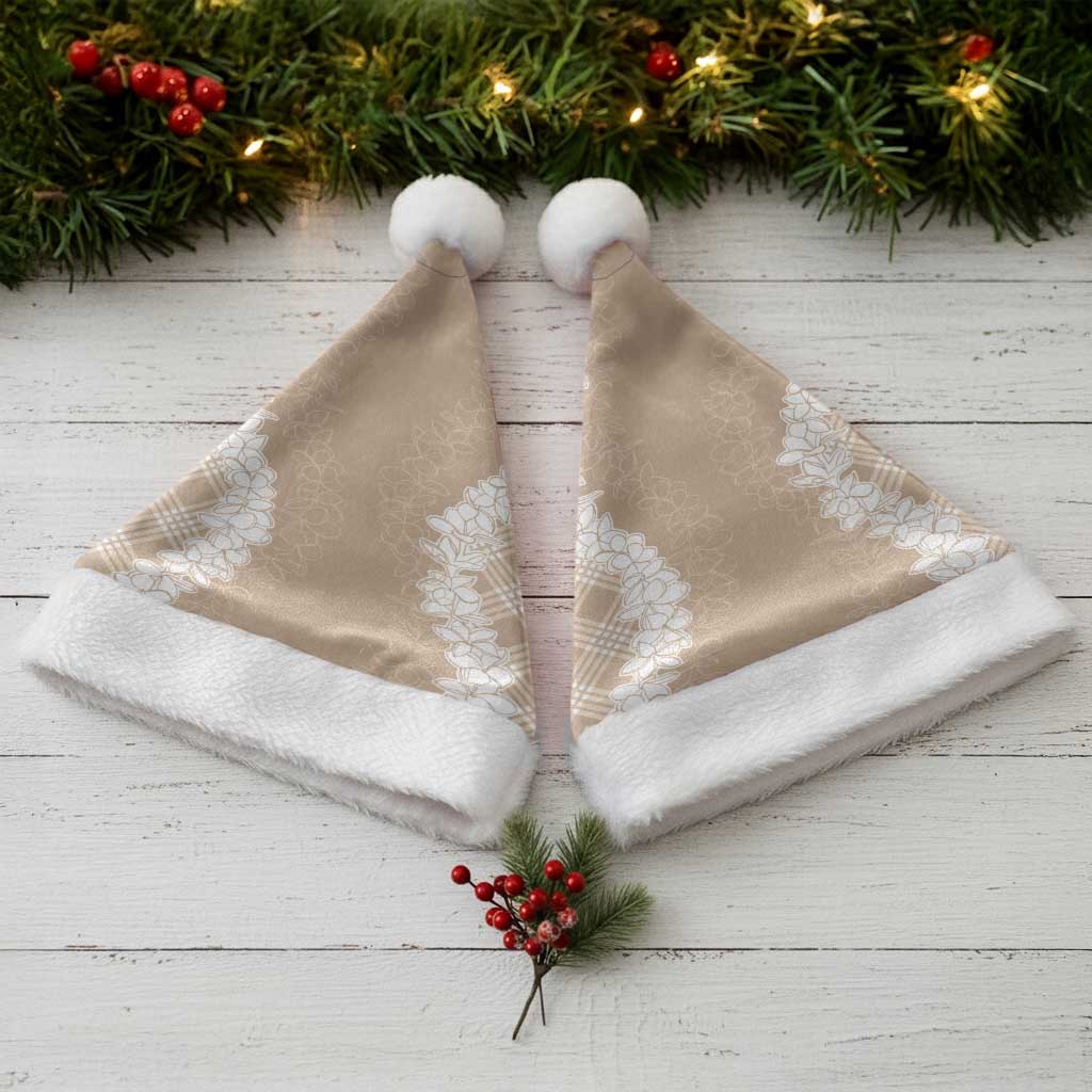 Hawaii Aloha Plumeria Lei Beige Palaka Christmas Santa Hat LT7 - Polynesian Pride