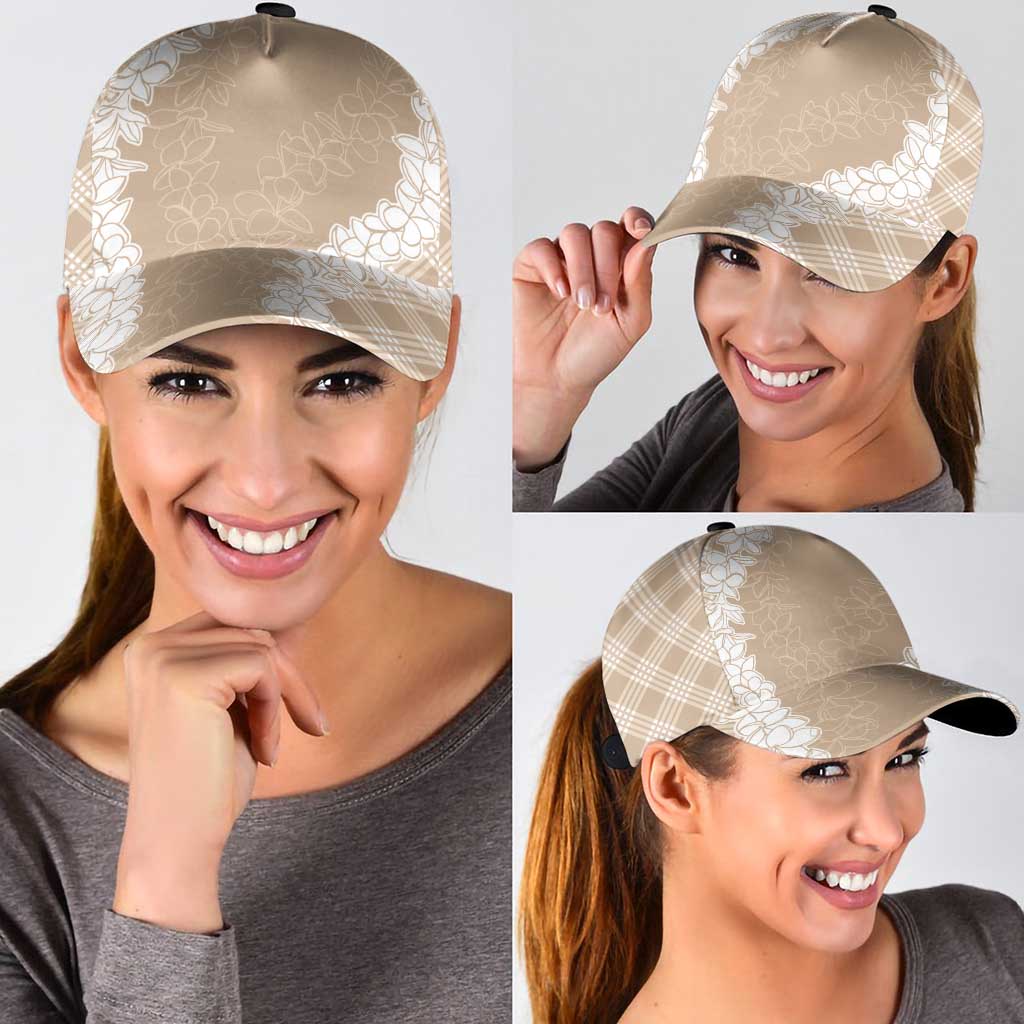 Hawaii Aloha Plumeria Lei Beige Palaka Classic Cap - Polynesian Pride
