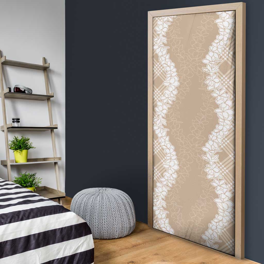 Hawaii Aloha Plumeria Lei Beige Palaka Door Cover - Polynesian Pride