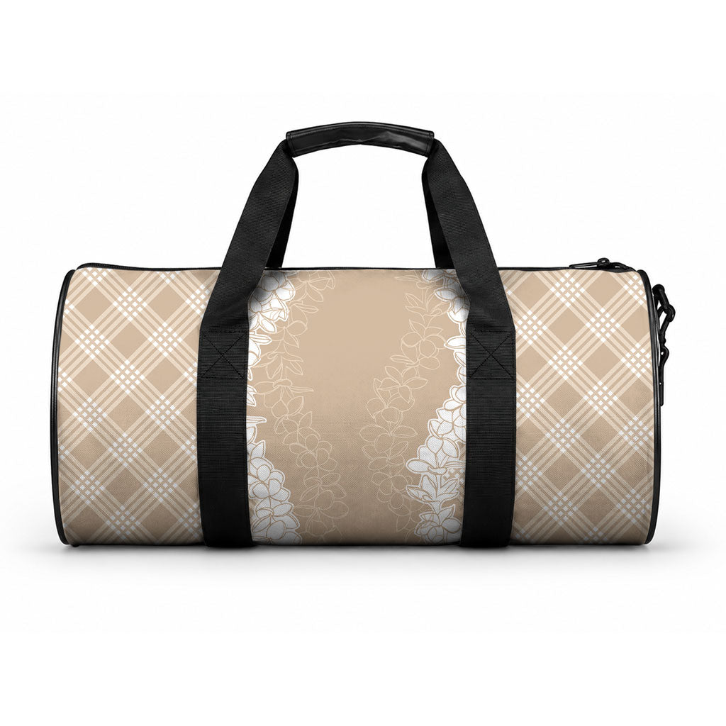 Hawaii Aloha Plumeria Lei Beige Palaka Duffle Bag