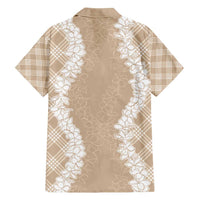 Hawaii Aloha Plumeria Lei Beige Palaka Family Matching Long Sleeve Bodycon Dress and Hawaiian Shirt LT7 - Polynesian Pride