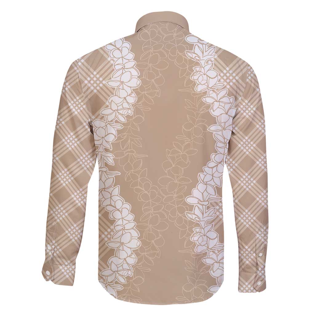 Hawaii Aloha Plumeria Lei Beige Palaka Family Matching Long Sleeve Bodycon Dress and Hawaiian Shirt LT7 - Polynesian Pride