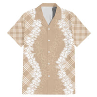 Hawaii Aloha Plumeria Lei Beige Palaka Family Matching Mermaid Dress and Hawaiian Shirt LT7 Dad's Shirt - Short Sleeve Beige - Polynesian Pride