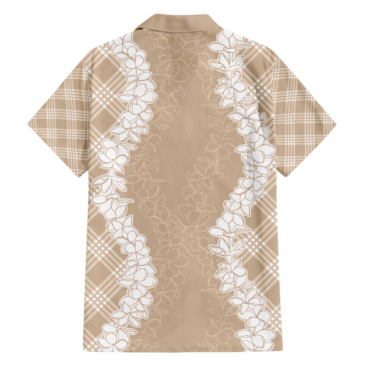 Hawaii Aloha Plumeria Lei Beige Palaka Family Matching Off The Shoulder Long Sleeve Dress and Hawaiian Shirt LT7 - Polynesian Pride
