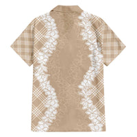 Hawaii Aloha Plumeria Lei Beige Palaka Family Matching Off The Shoulder Long Sleeve Dress and Hawaiian Shirt LT7 - Polynesian Pride