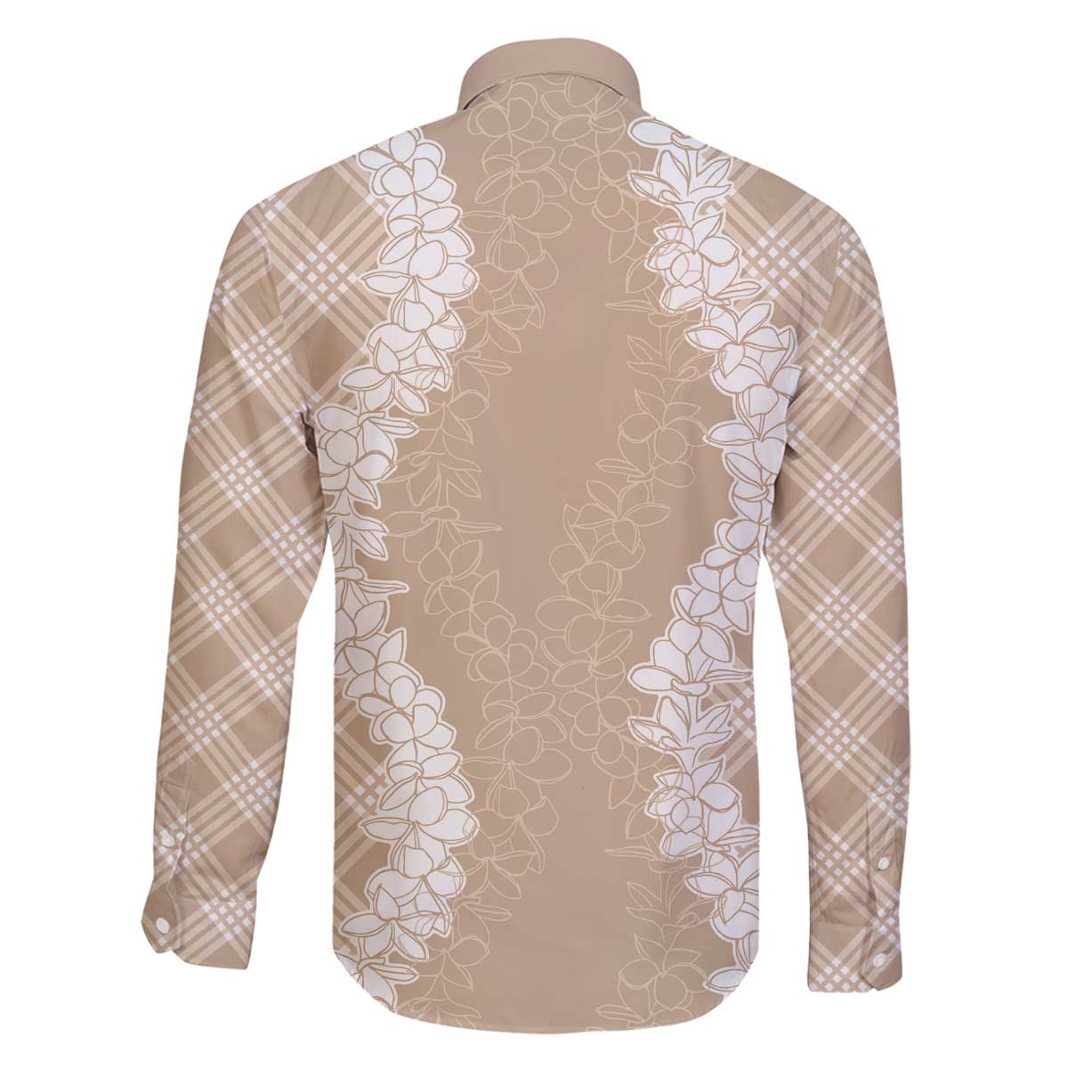 Hawaii Aloha Plumeria Lei Beige Palaka Family Matching Off The Shoulder Long Sleeve Dress and Hawaiian Shirt LT7 - Polynesian Pride
