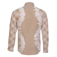 Hawaii Aloha Plumeria Lei Beige Palaka Family Matching Off The Shoulder Long Sleeve Dress and Hawaiian Shirt LT7 - Polynesian Pride