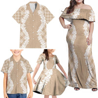Hawaii Aloha Plumeria Lei Beige Palaka Family Matching Off Shoulder Maxi Dress and Hawaiian Shirt LT7 - Polynesian Pride