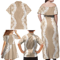 Hawaii Aloha Plumeria Lei Beige Palaka Family Matching Off Shoulder Maxi Dress and Hawaiian Shirt LT7 - Polynesian Pride