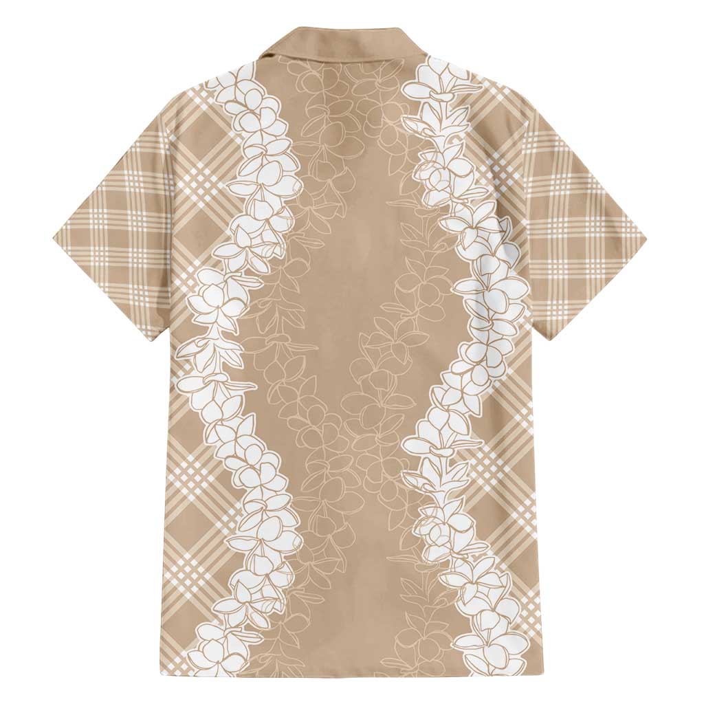 Hawaii Aloha Plumeria Lei Beige Palaka Family Matching Off Shoulder Short Dress and Hawaiian Shirt LT7 - Polynesian Pride