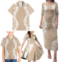 Hawaii Aloha Plumeria Lei Beige Palaka Family Matching Puletasi and Hawaiian Shirt LT7 - Polynesian Pride