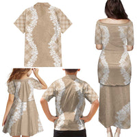 Hawaii Aloha Plumeria Lei Beige Palaka Family Matching Puletasi and Hawaiian Shirt LT7 - Polynesian Pride