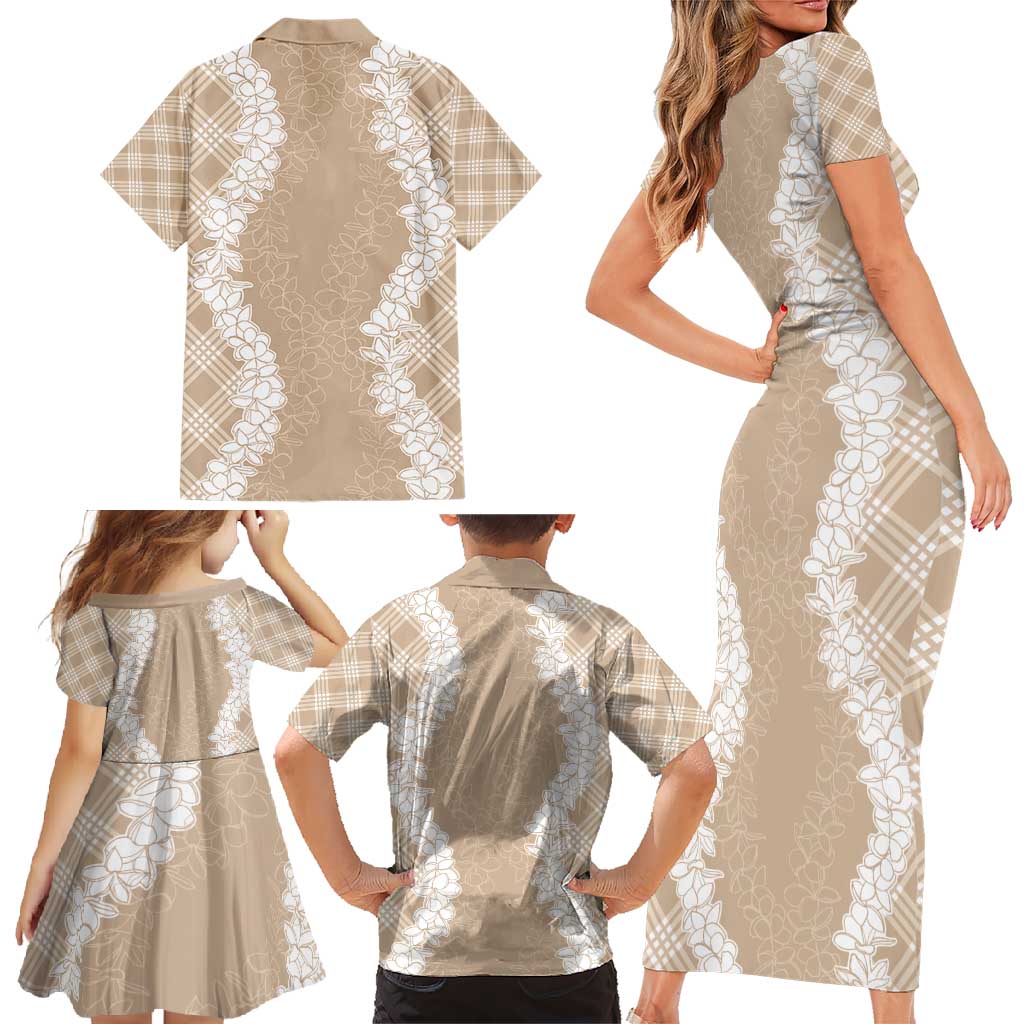 Hawaii Aloha Plumeria Lei Beige Palaka Family Matching Short Sleeve Bodycon Dress and Hawaiian Shirt LT7 - Polynesian Pride