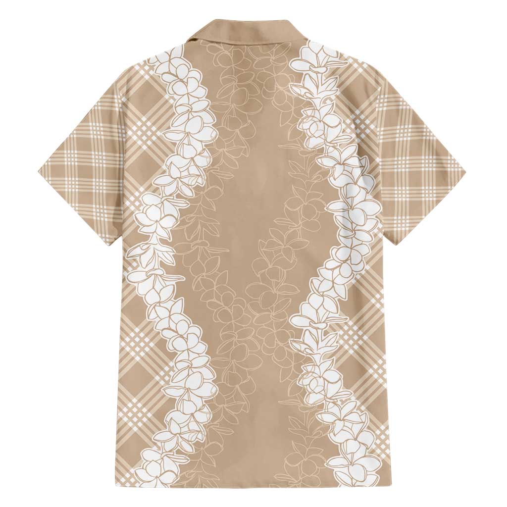 Hawaii Aloha Plumeria Lei Beige Palaka Family Matching Short Sleeve Bodycon Dress and Hawaiian Shirt LT7 - Polynesian Pride