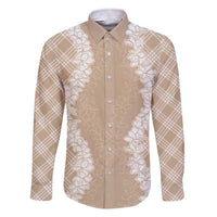 Hawaii Aloha Plumeria Lei Beige Palaka Family Matching Short Sleeve Bodycon Dress and Hawaiian Shirt LT7 Dad's Shirt - Long Sleeve Beige - Polynesian Pride